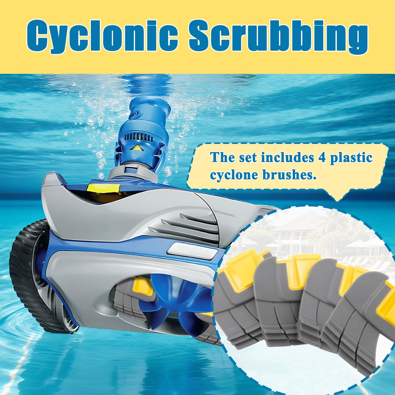 4 Pcs R0714400 Pool Cleaner 1.85 x 1.92 x 0.1 inches, Gray and Yellow