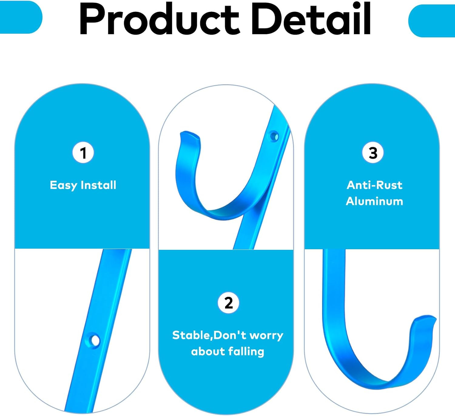 Pool Pole Hanger,4 Pcs Blue Aluminum Pool Hooks for Poles,Rakes,Skimmers,Nets, V