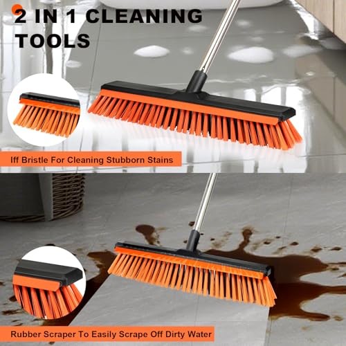 18&Prime; Push Broom Outdoor with Rubber Squeegee,Heavy Duty Broom Brush with