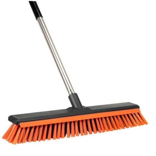 18&Prime; Push Broom Outdoor with Rubber Squeegee,Heavy Duty Broom Brush with