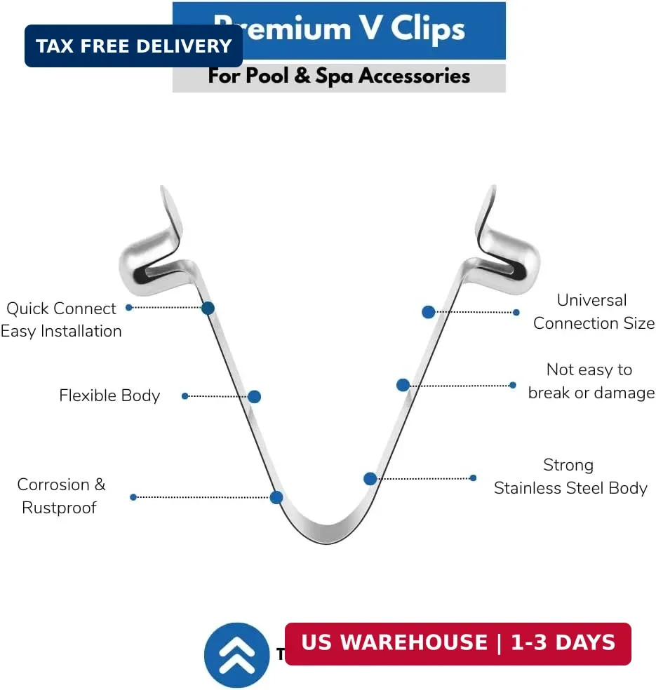 Aquatix Pro Stainless Steel Pool Butterfly V Clips, 6 Pack, Strong Replacement A
