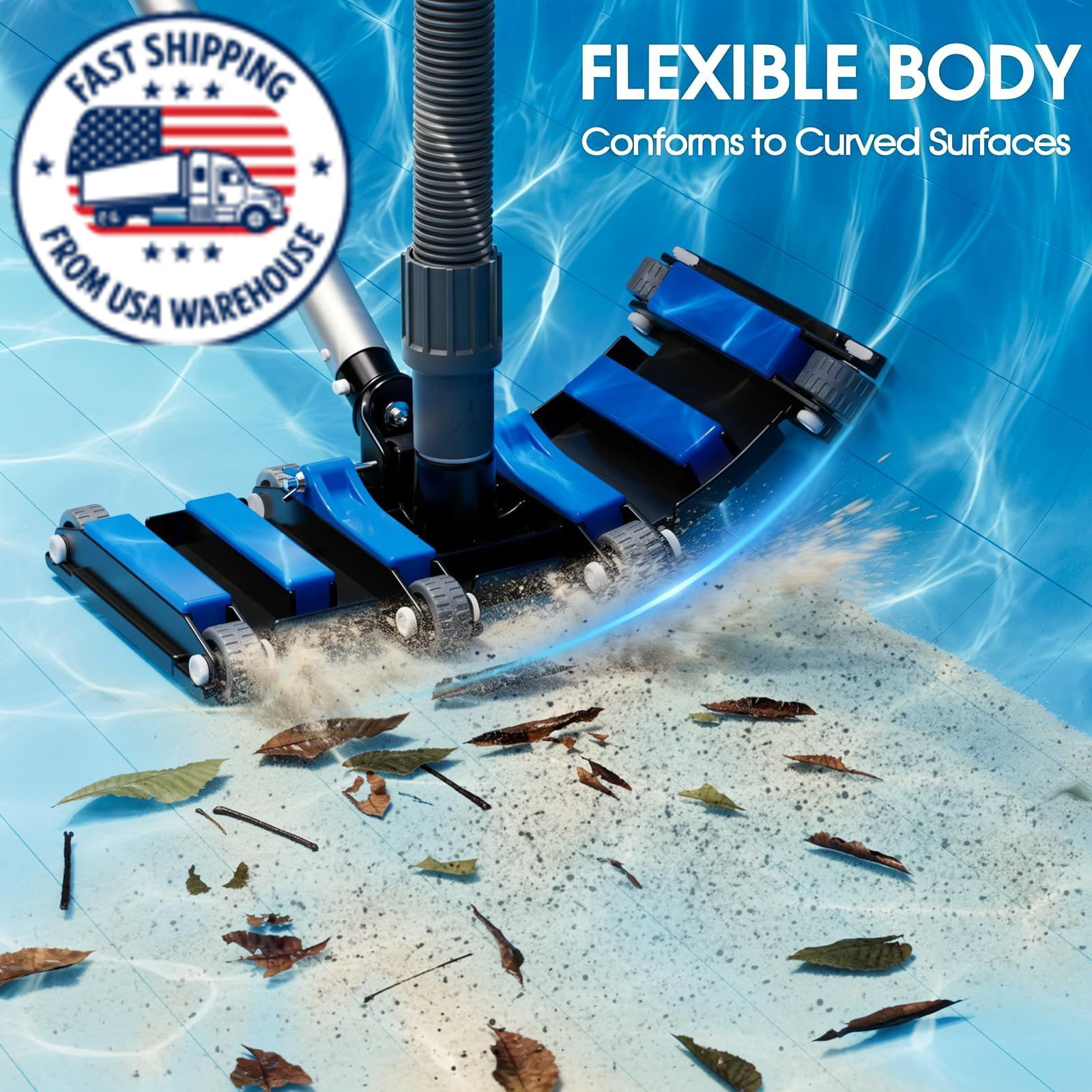 Commercial-Grade 4.4 LB Weighted Pool Vacuum Head & Swivel Handle – Blue