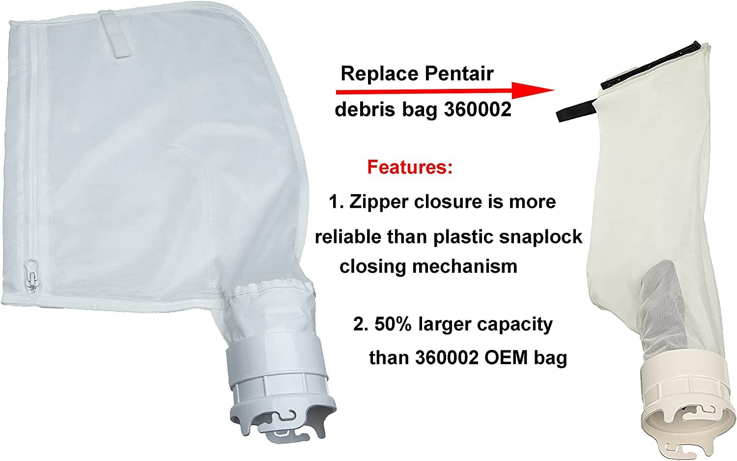 Fine Mesh Debris Bag 360002 w/ Zipper for Pentair Legend/Platinum Pool Cleaner