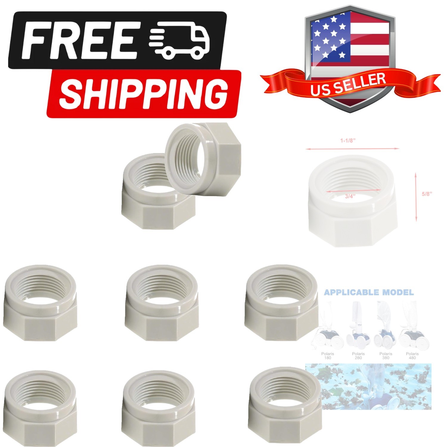 280, 380, 480, 180 Pool Cleaner Feed Hose Nut D15 For Zodiac Polaris 280, 380…