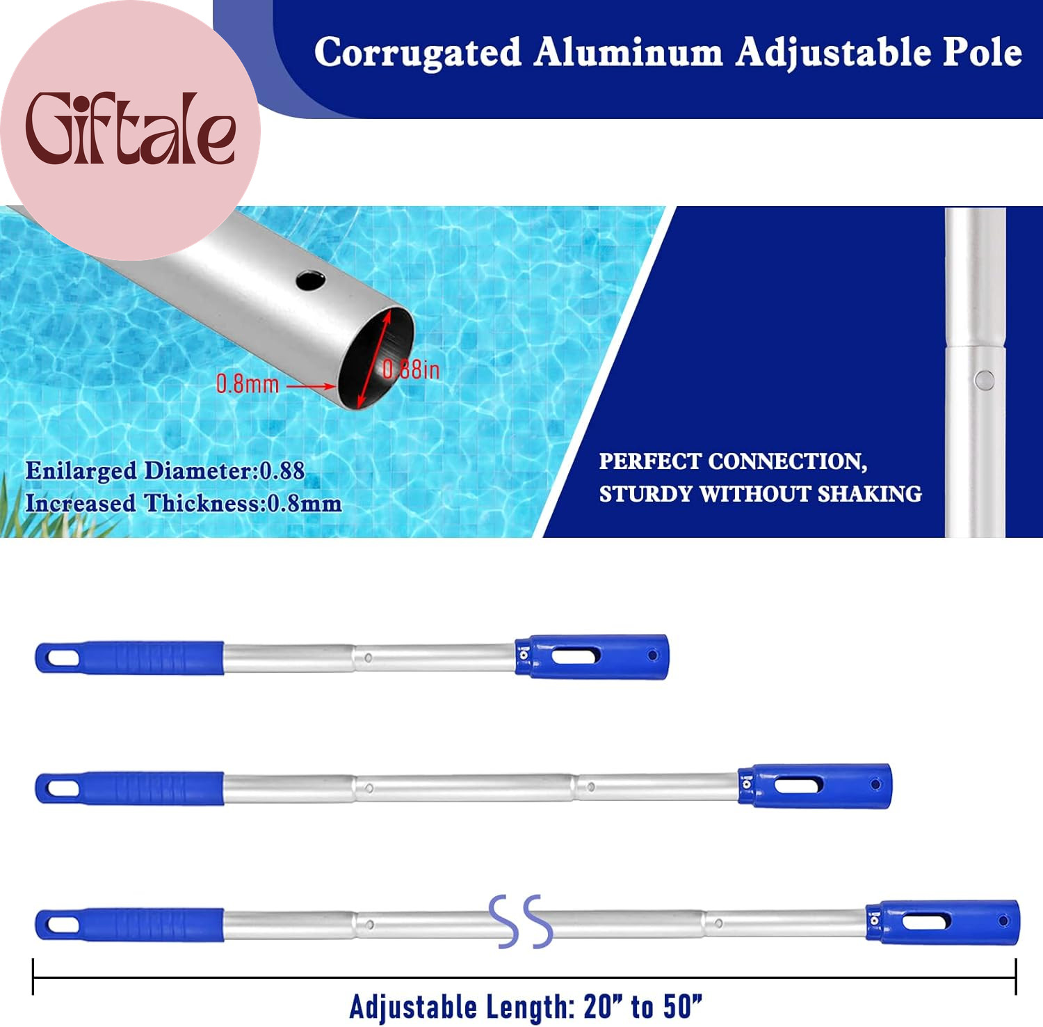 Swimming Pool Cleaning Kit, 14 » Brush Head & 50 » Telescopic Aluminum Pole with
