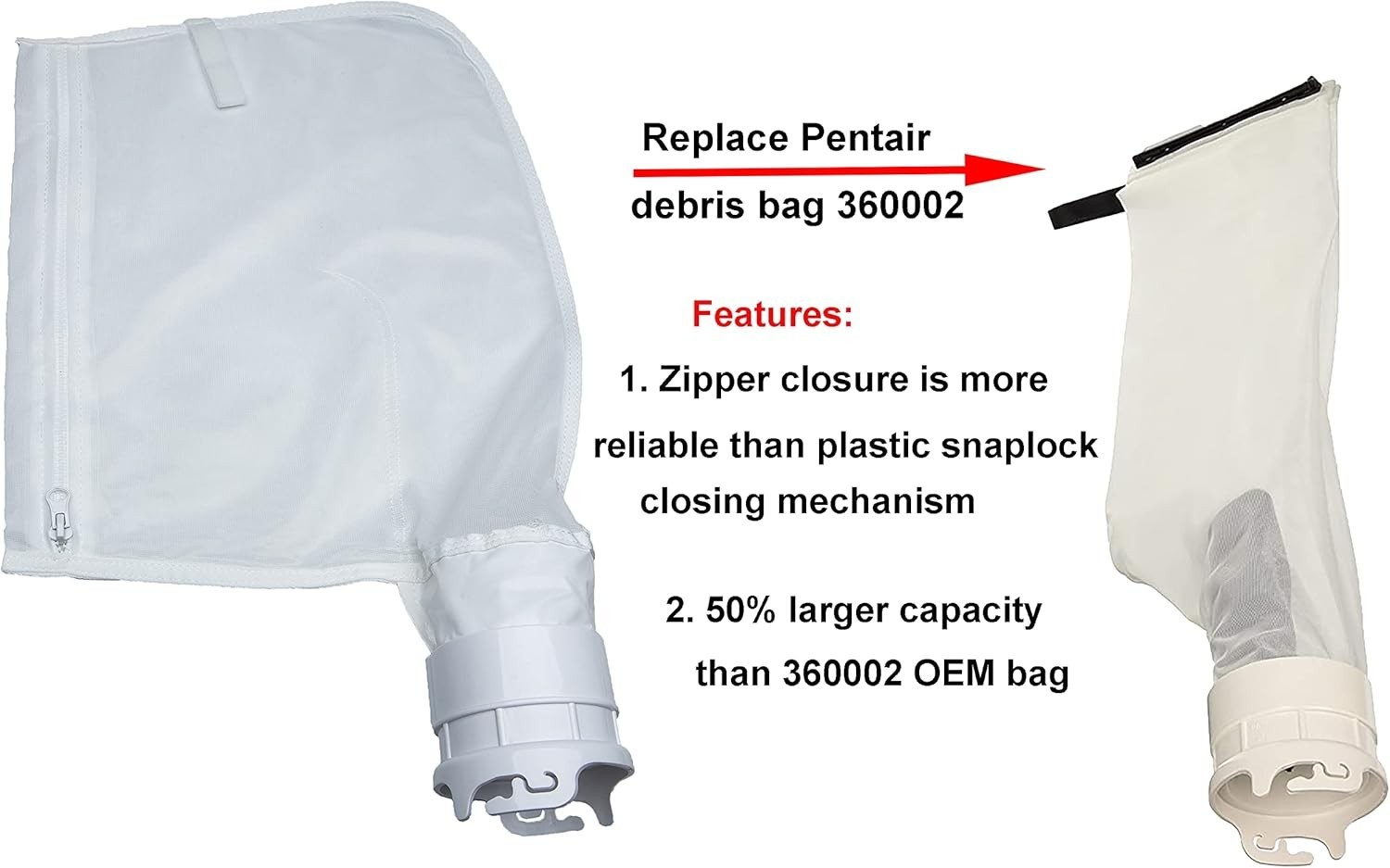 Enhanced 50% Larger Fine Mesh Bag with Zipper for Pentair Pool Cleaners – 2 Pack