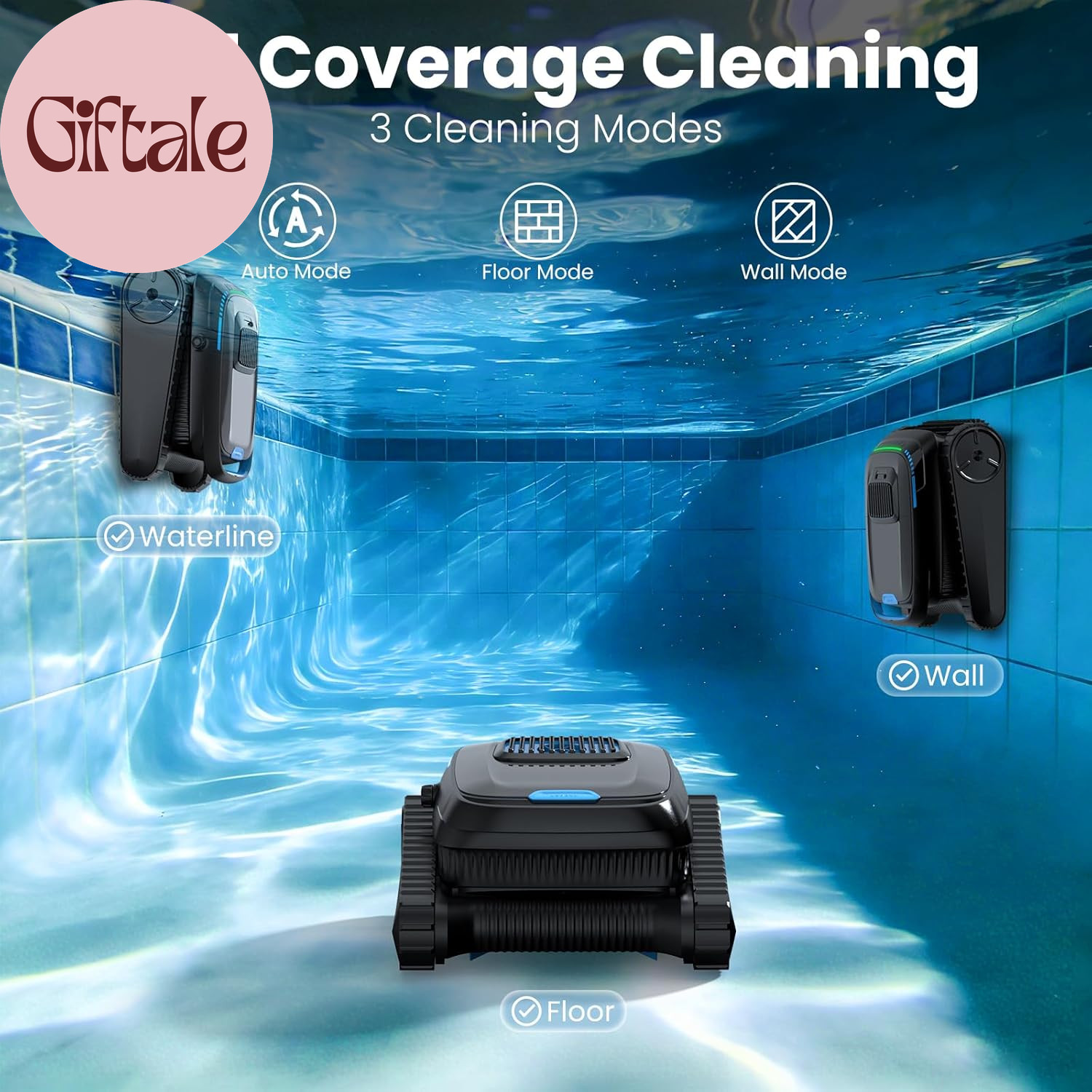 Robotic Pool Vacuum PC10, Cordless Pool Cleaner Robot for Inground & above Groun