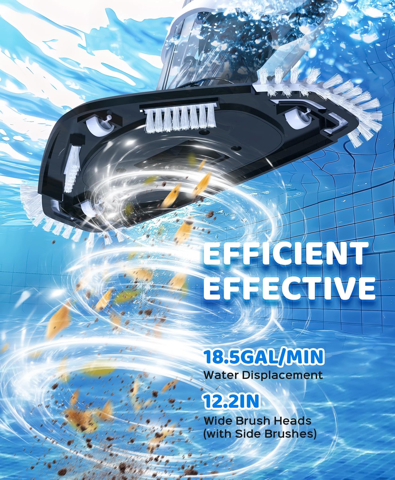 Pool Vacuum for Above Ground Pool with 78.7&Prime; Telescopic Pole, 80Min Runtime
