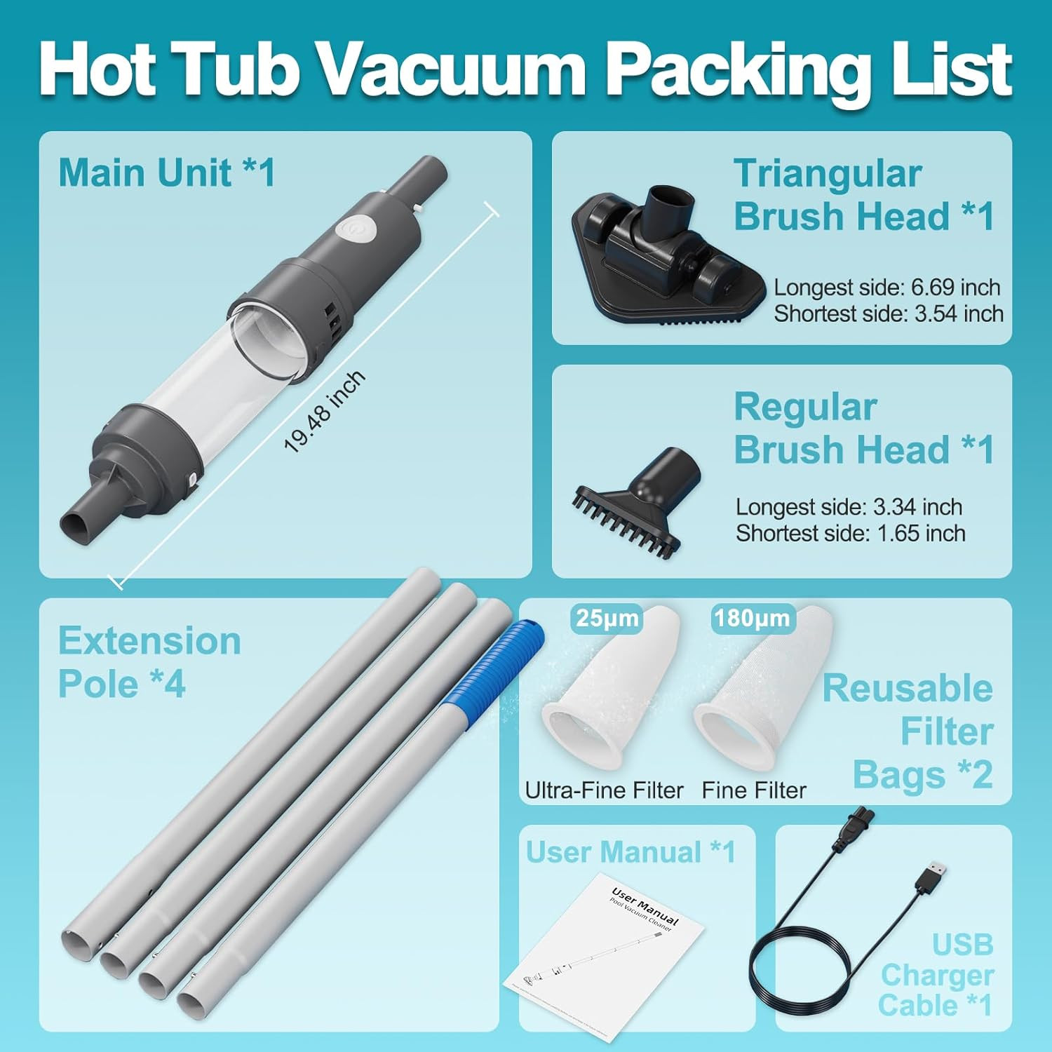3 in 1 Cordless Spa Hot Tub Vacuum, Handheld Pool Vacuum for Small above Ground