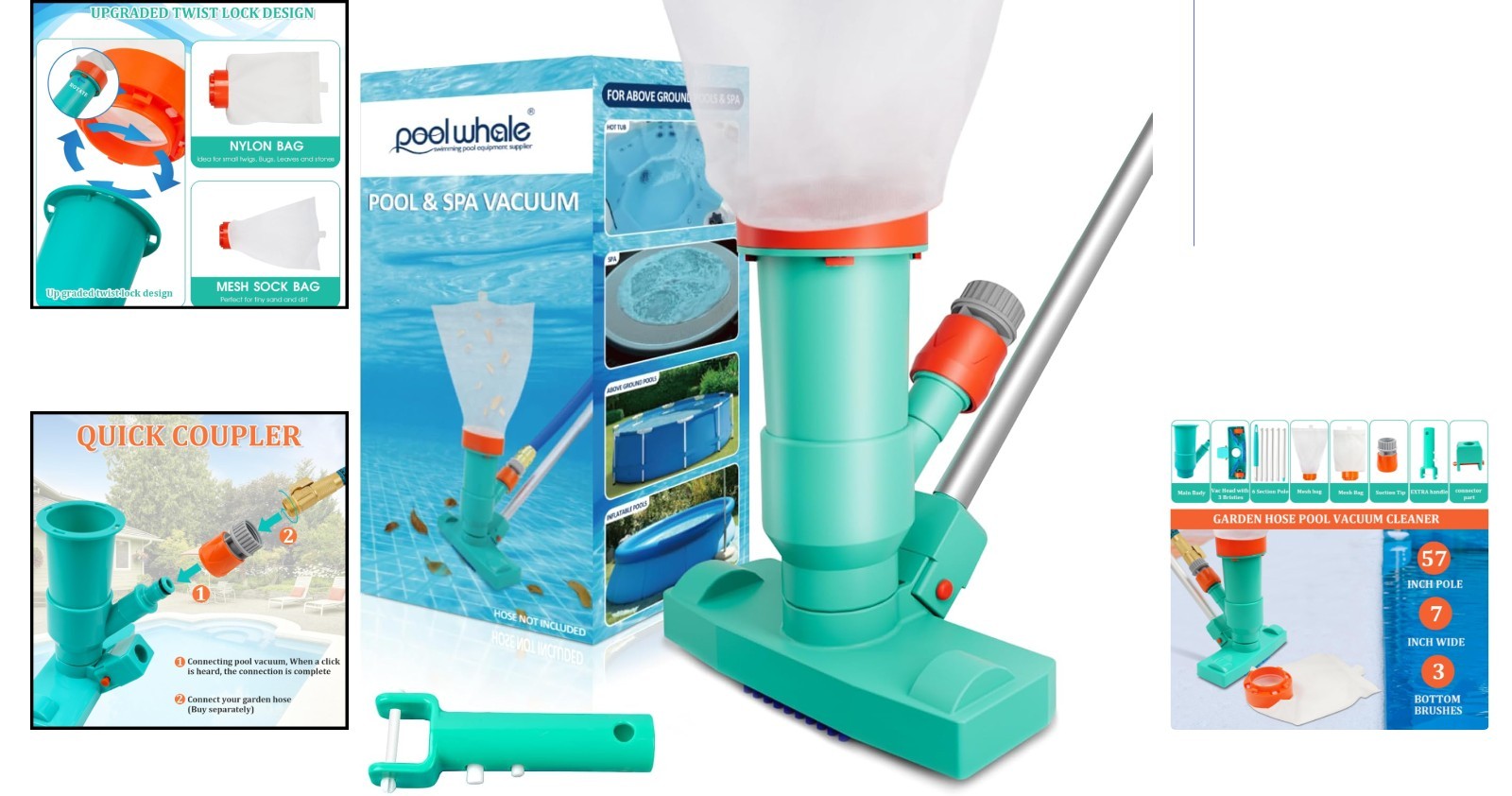 Jet Pool Vacuum Cleaner with Telescopic Pole for Above Ground Pools
