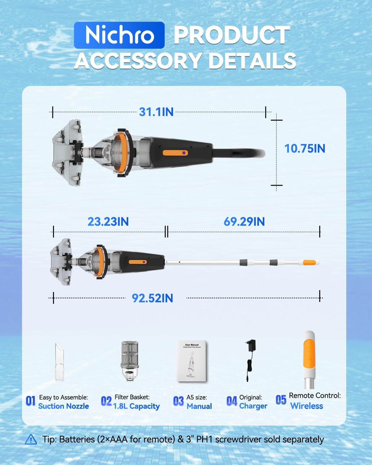 Wireless Remote Pool Vacuum, Cordless Pool Vacuum for Above Ground & Inground…