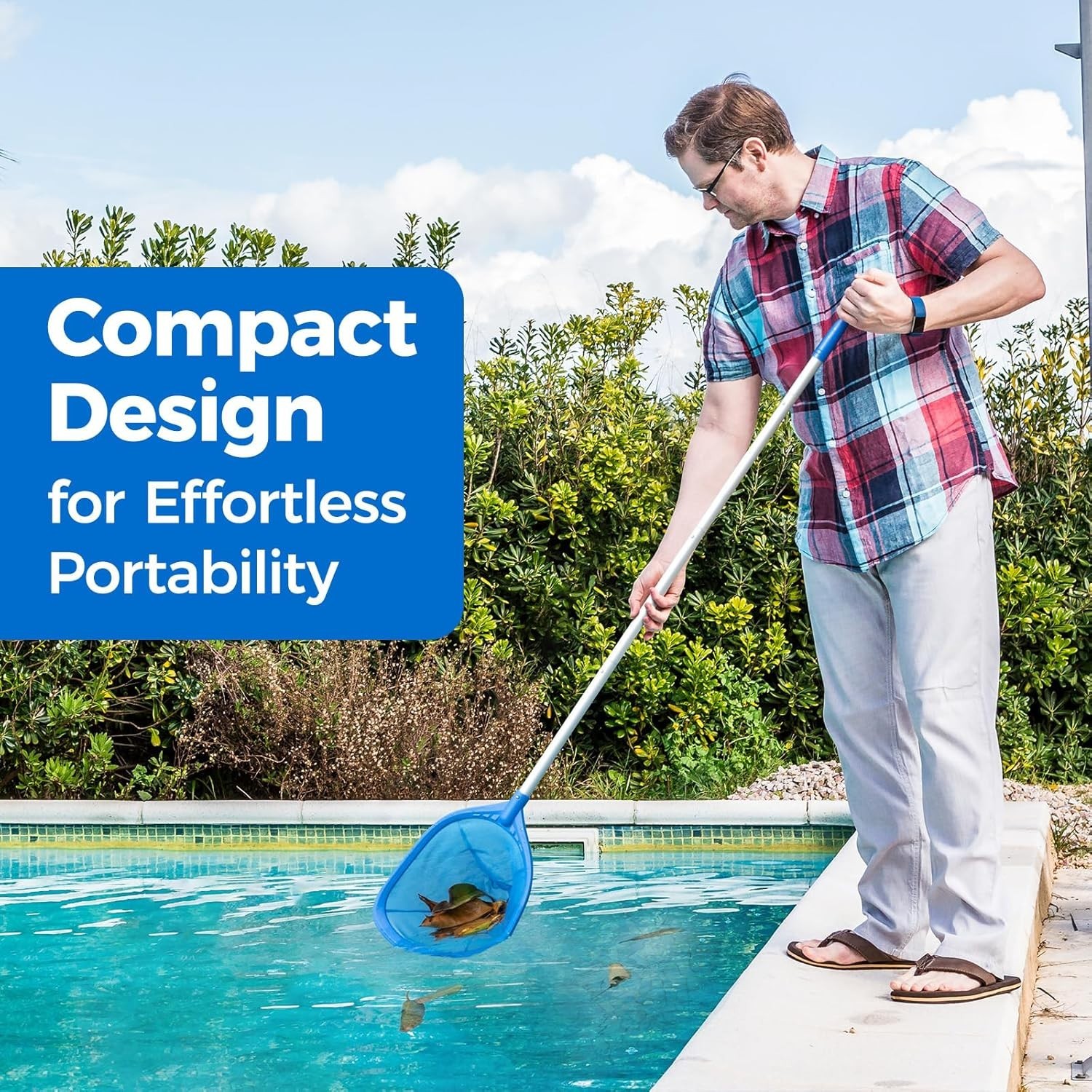 Lightweight Pool Skimmer Net with 4-Section Pole | Perfect for Hot Tubs & Spas