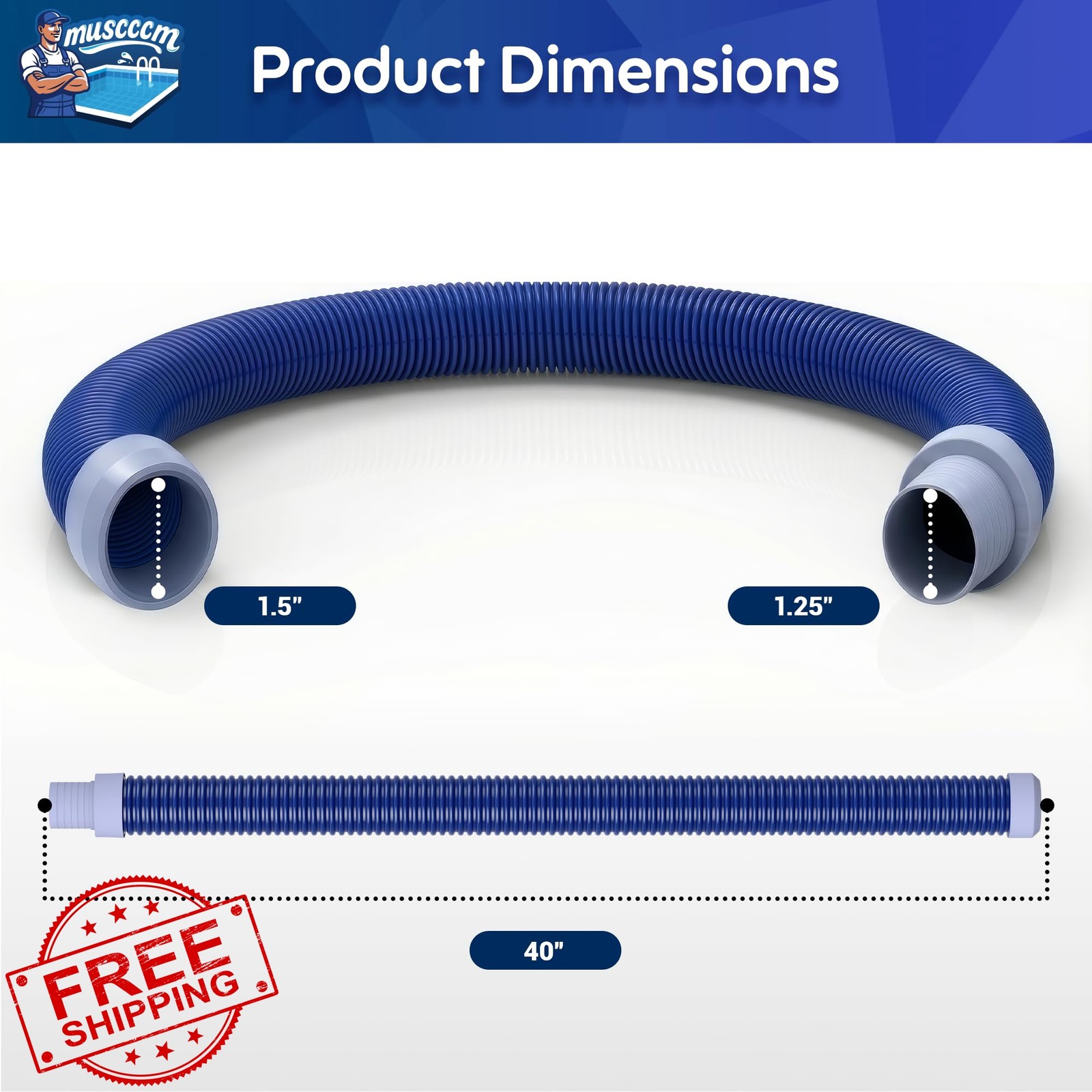 MUSCCCM Pool Vacuum Hose 1.5&Prime; Blue Set