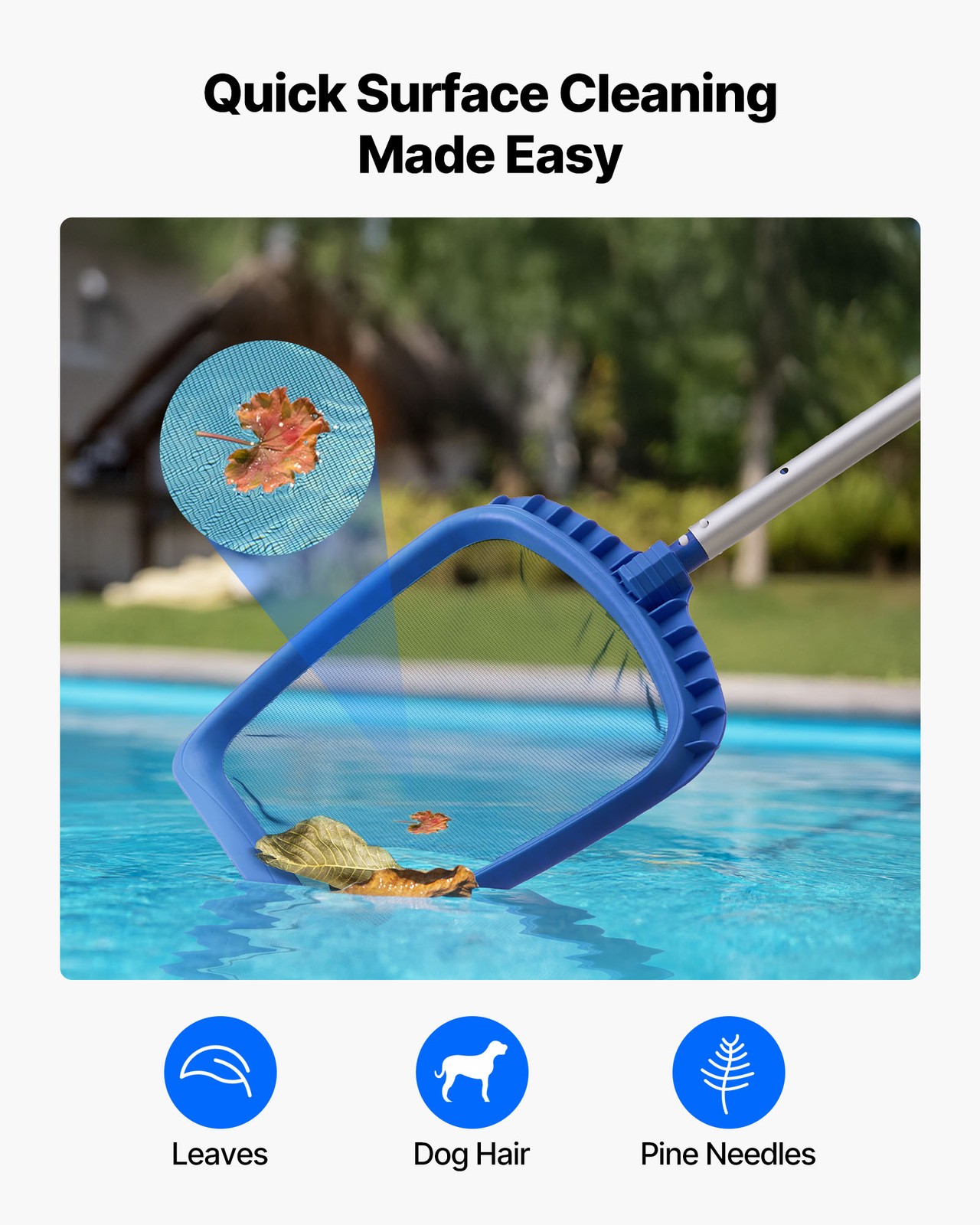 VEVOR Swimming Pool Cleaing Kit with Leaf Skimmer Bag Rake Nets & 2 Brush Heads