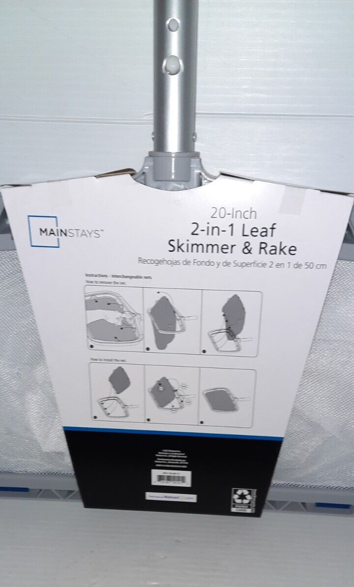 Mainstays 20 in. 2-in-1 Leaf Skimmer & Rake for Pools & Ponds etc. New