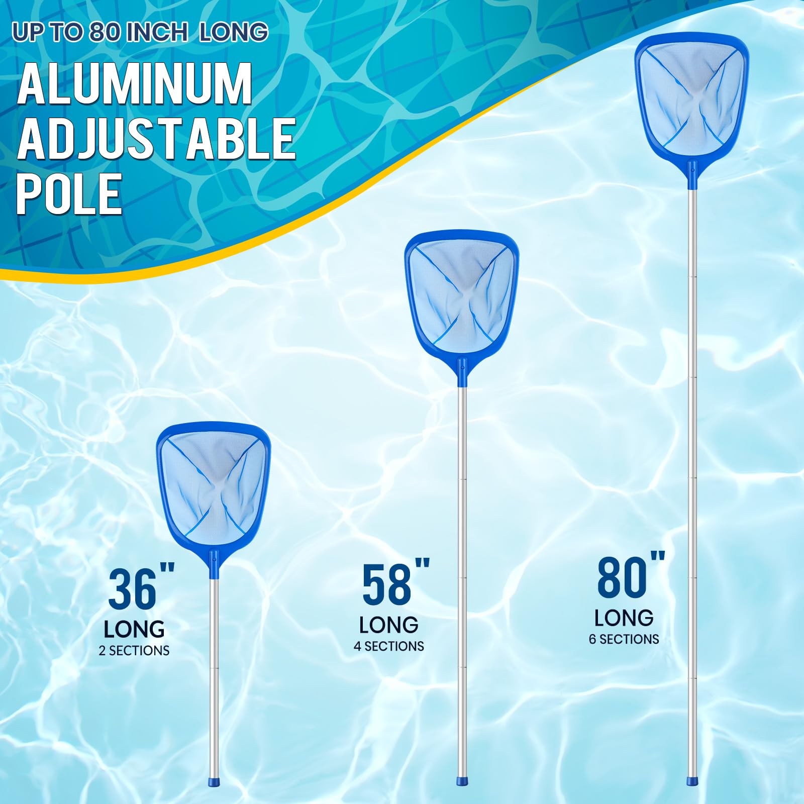 Pool Skimmer Net, Deep Pool Leaf Net with Reinforced Frame, Large Capacity Rake