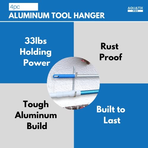 Pool Pole Hanger Premium 4pc Aluminium Holder Set, Ideal Hooks for Telescopic
