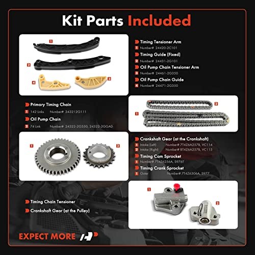 Engine Timing Chain Kit W/Tensioner [fits DOHC, 4Cyl 2.4L] Compatible with