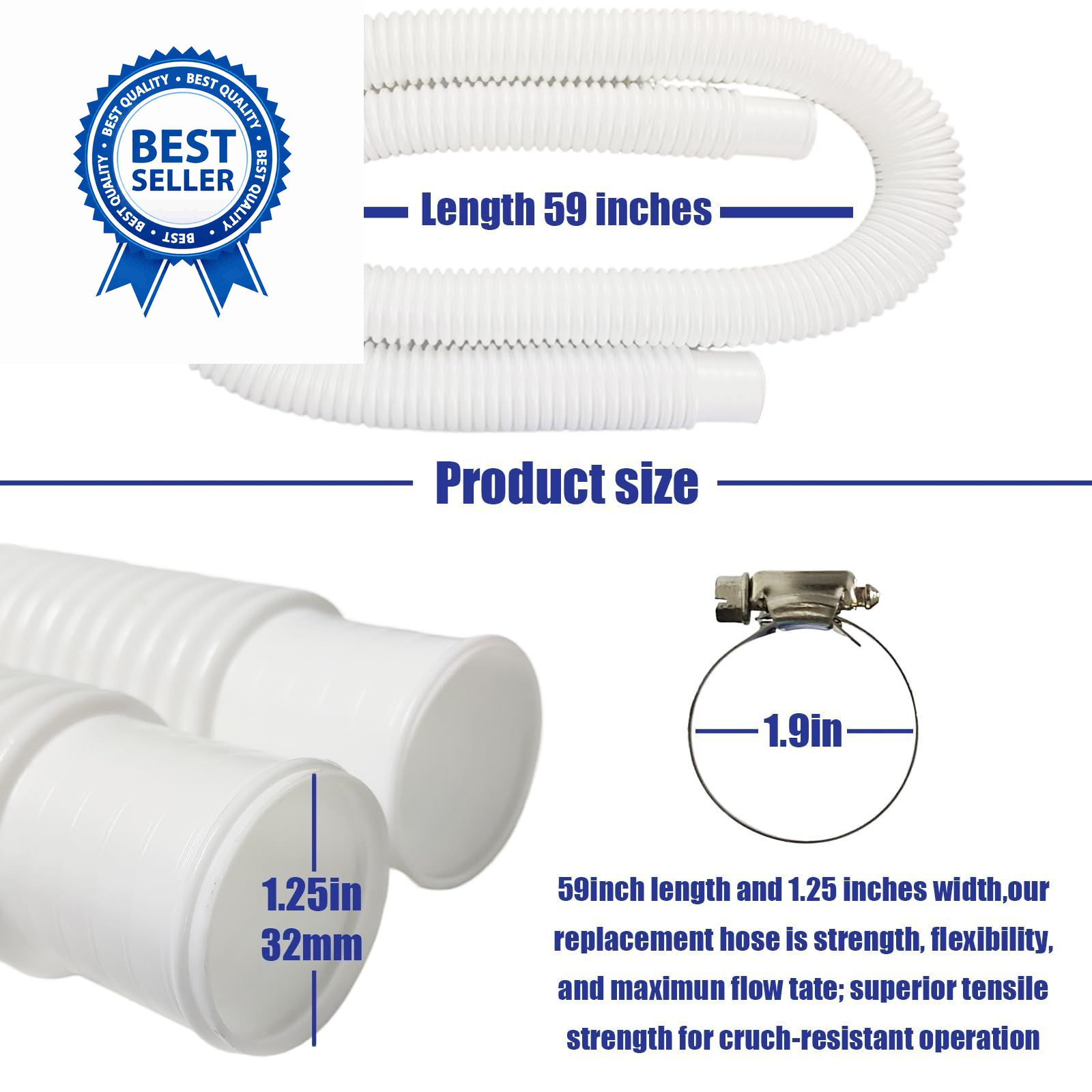 2 Pack Pool Pump Replacement 1.25 inches diameter, 59 length, White
