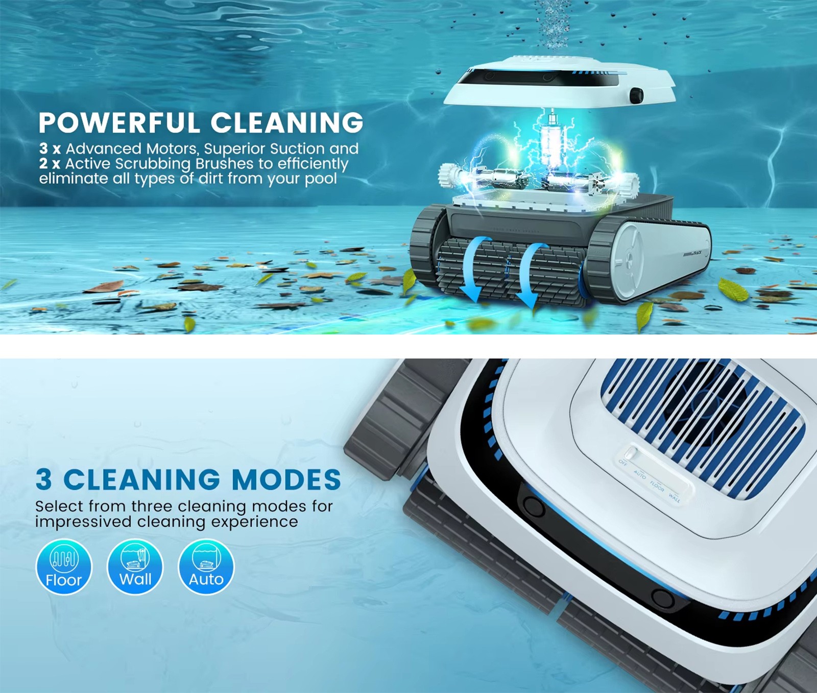 Cordless Robotic Pool Cleaner Wall Climbing Floor Waterline 120Min 4L Filter