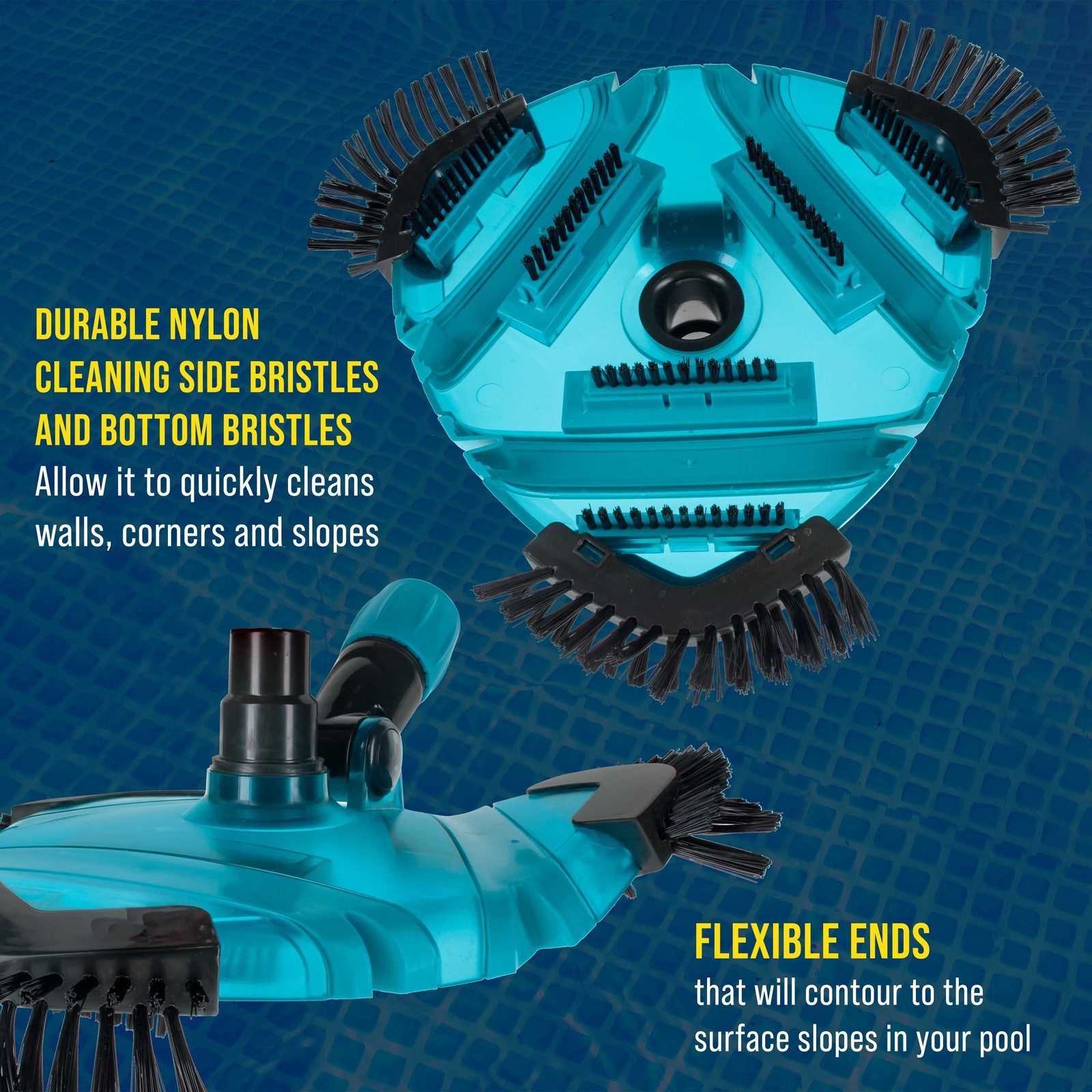 13&Prime; Triangular Weighted Super Flexible Swimming Pool Vacuum Head, Side Brushes