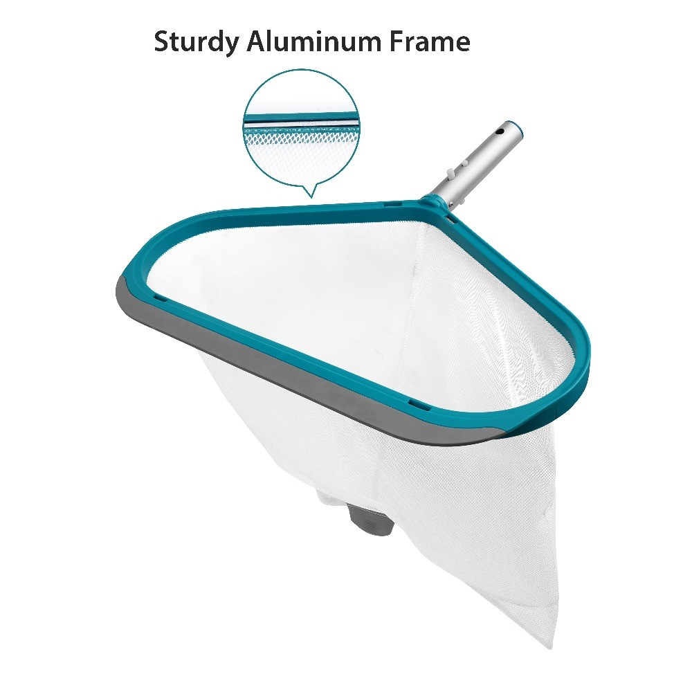 Teal & Gray Pool Leaf Rake with Aluminum Frame and Tab Easy to Empty Debris