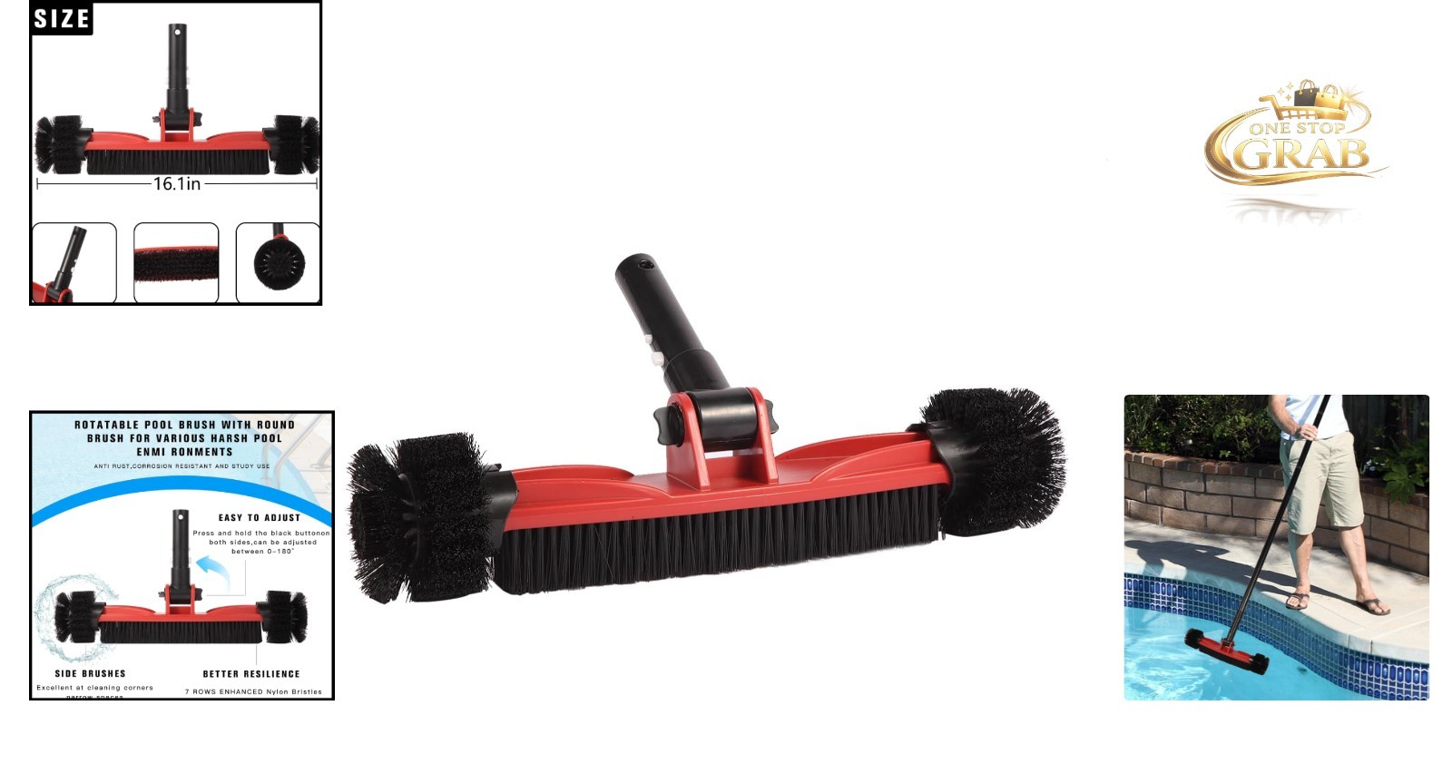 16-Inch Pool Brush Head Heavy Duty for Walls Floors Steps Corners with Alumin…