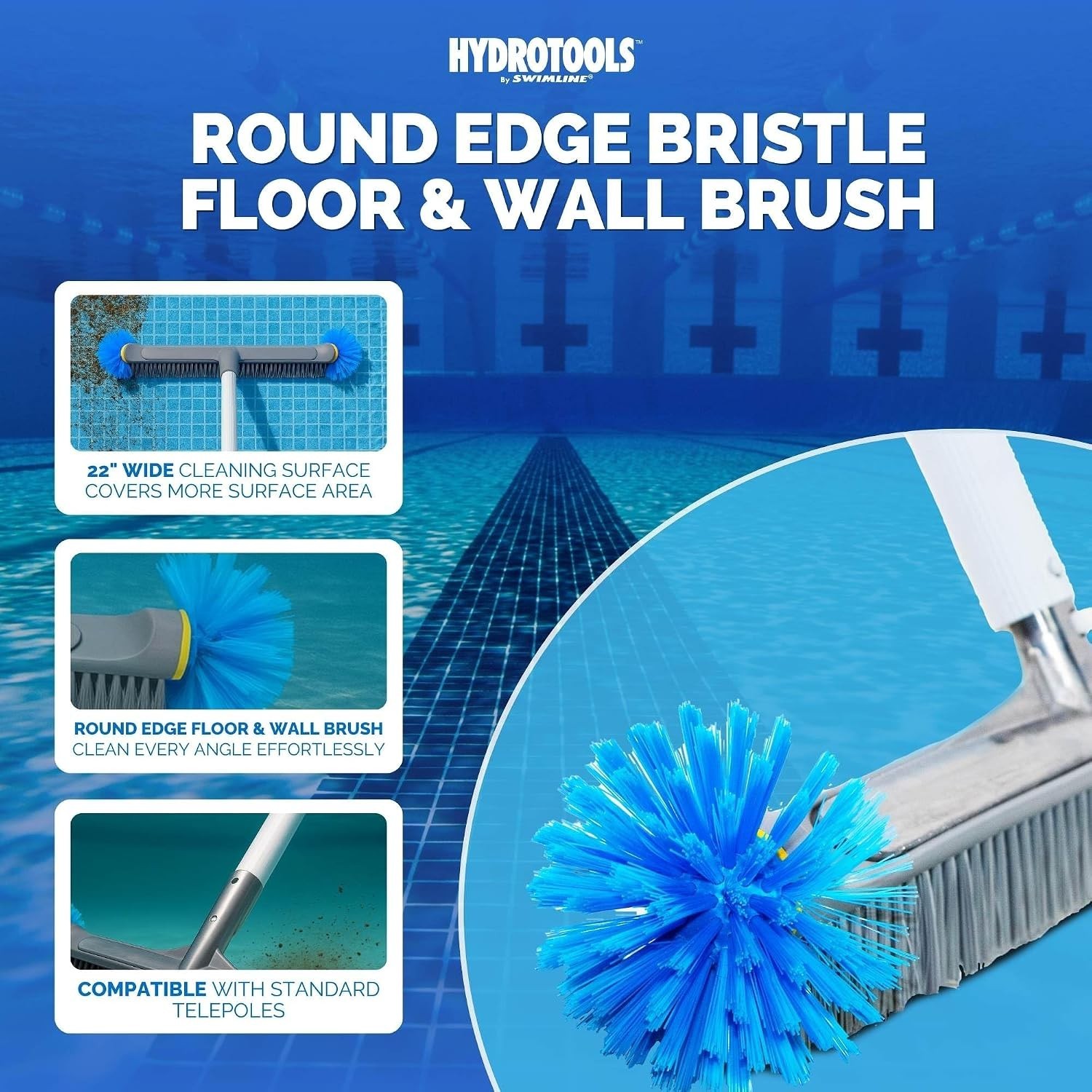 Pool Brush Head for Wall, Floor & Corners | 22-Inch Aluminum