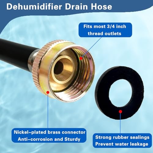 Leakproof Dehumidifier Drain Hose 3/4 Inch FHT Connection Brass 12 Feet