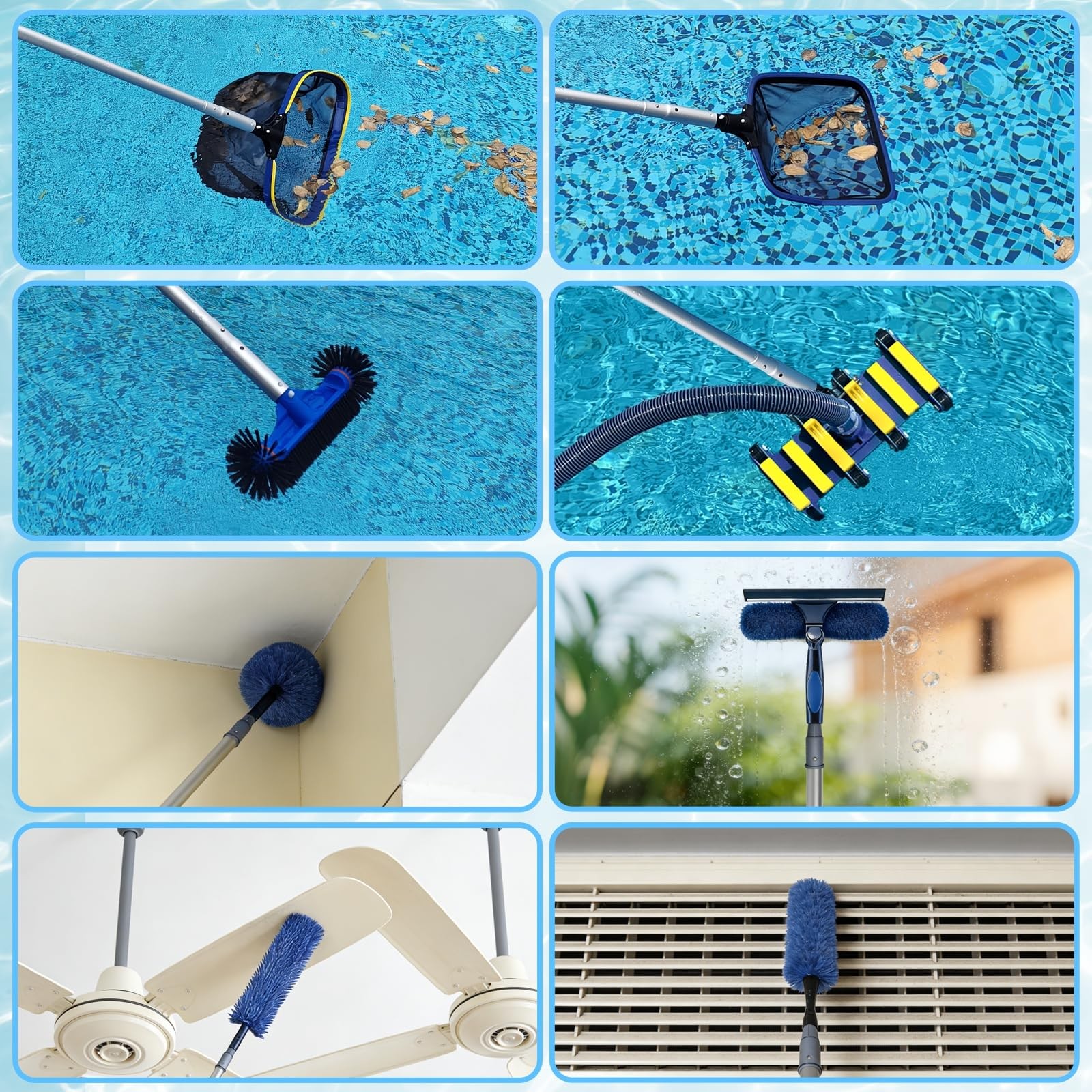 Pool Pole 15FT Telescopic 3Piece Aluminum Extension Cleaning Tool