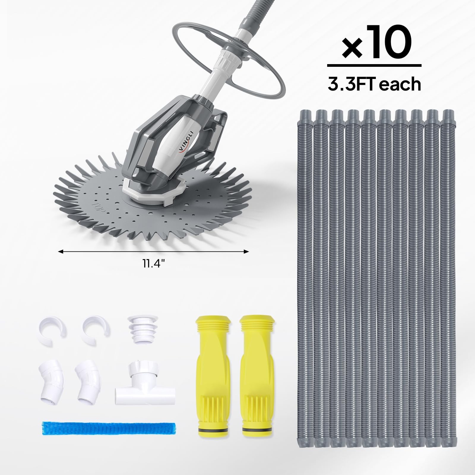 Gray White Pool Vacuum Cleaner Automatic Low Noise Efficient Suction System