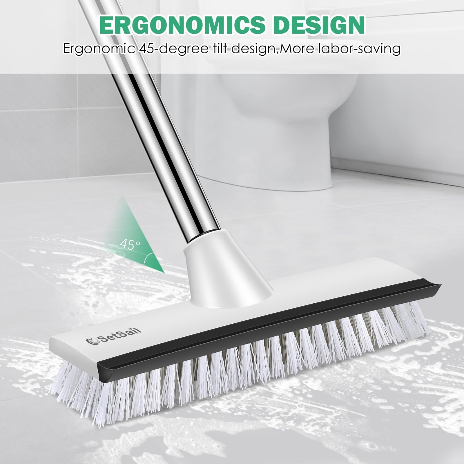 Adjustable Floor Scrub Brush with Stiff Bristles for Shower, Bathroom, Kitchen