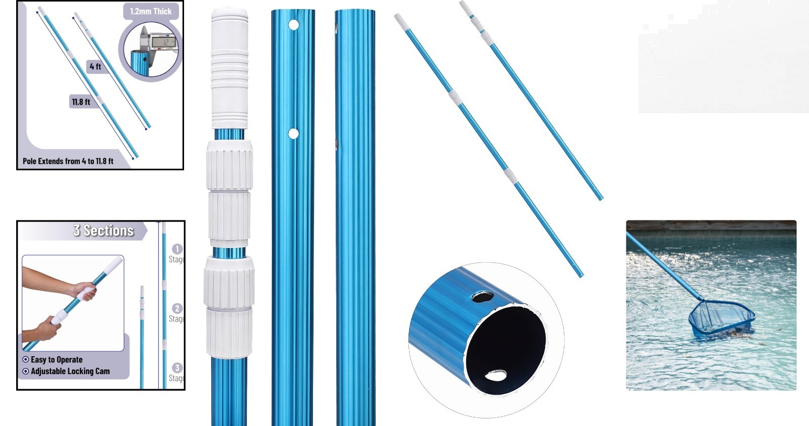 Versatile 12Ft Pool Cleaning Pole – Durable Aluminum with Easy Attachment System