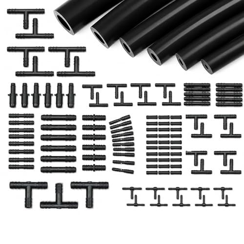 Silicone Vacuum Hose Kit 6PCS 5FT Tubing (1/8&Prime;) – Black with Connectors