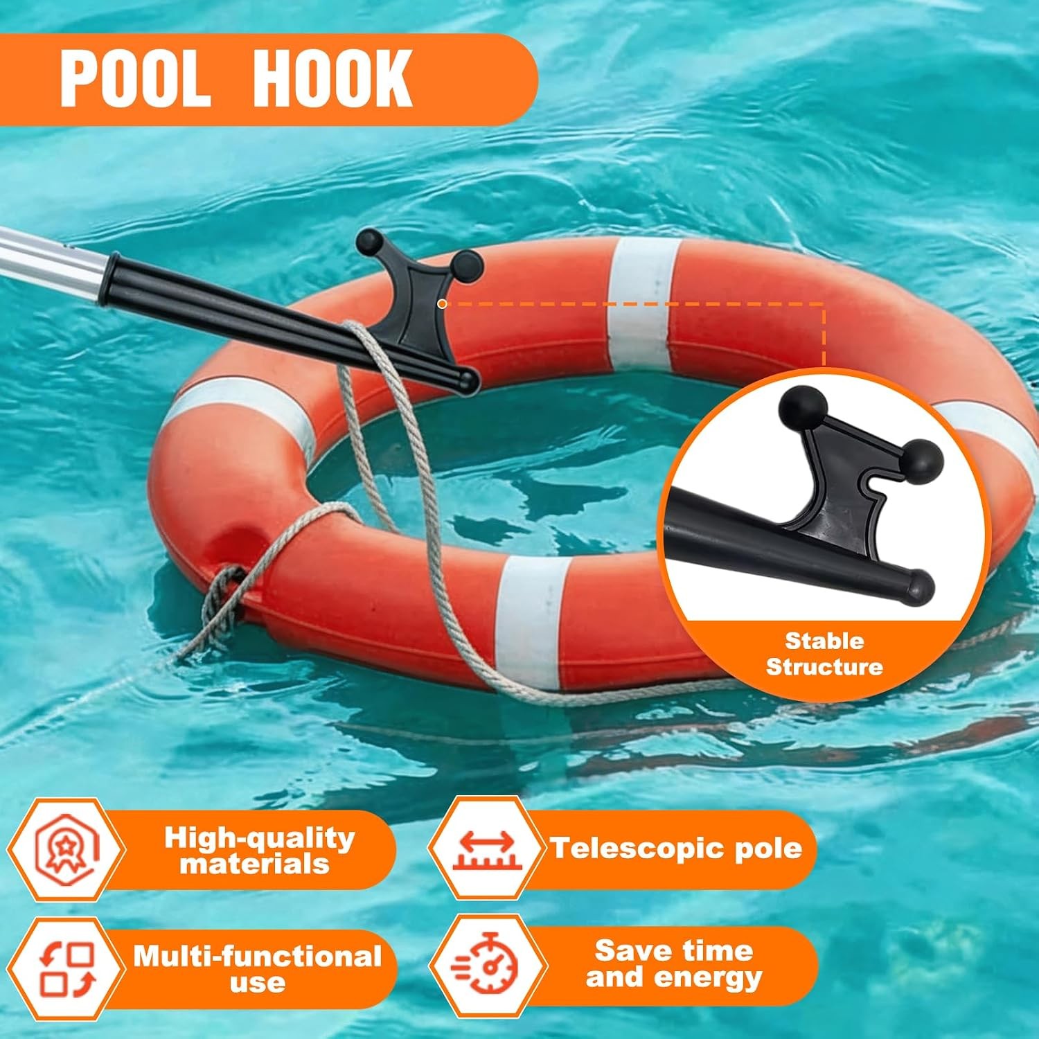 LAANPOLE 4-in-1 Pool Skimmer Net with Pole, Heavy Duty Pool Net and Fine Mesh