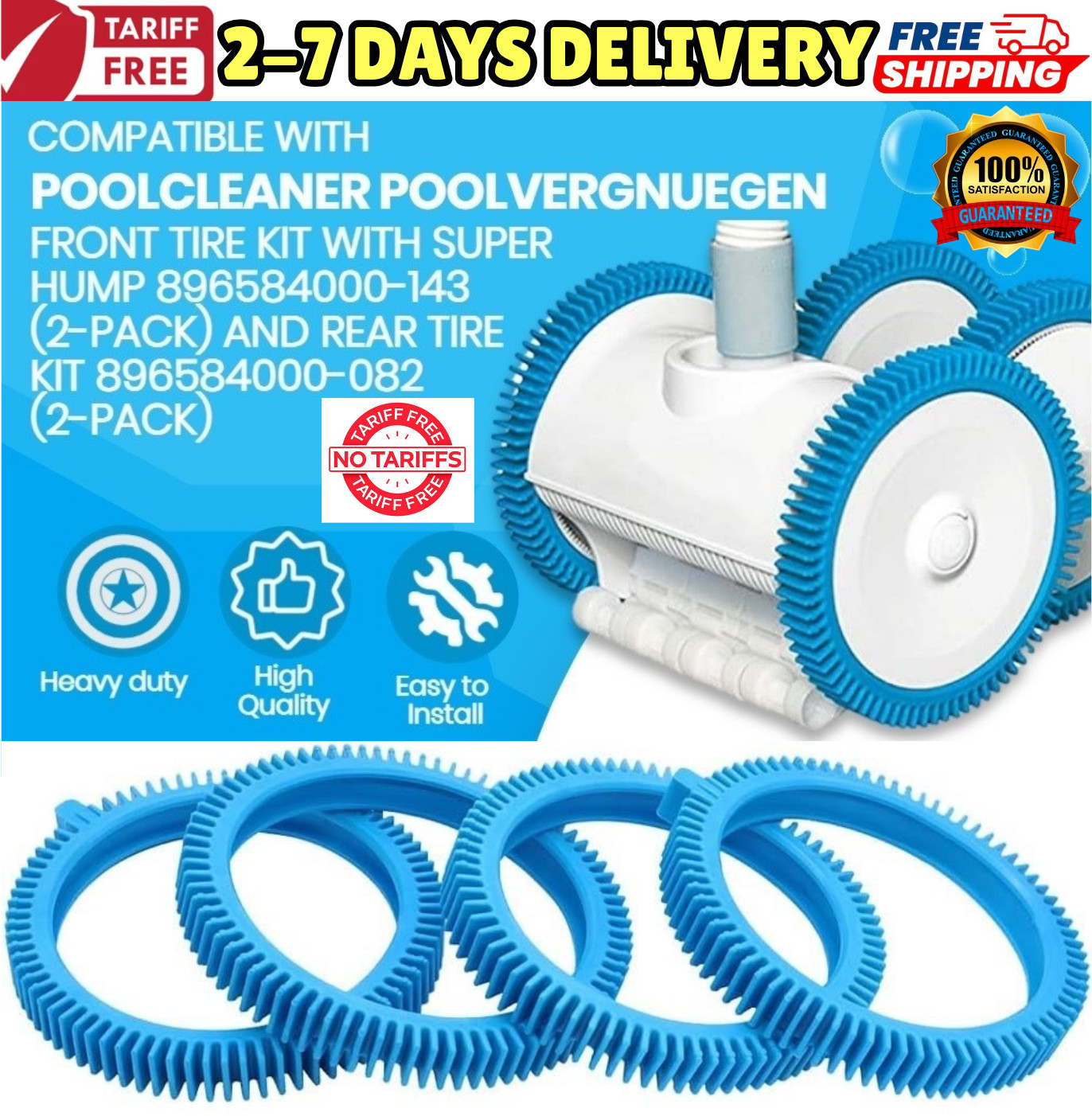 Front Rear Tires for Pool Cleaner Poolvergnuegen Repl# 896584000143 896584000082