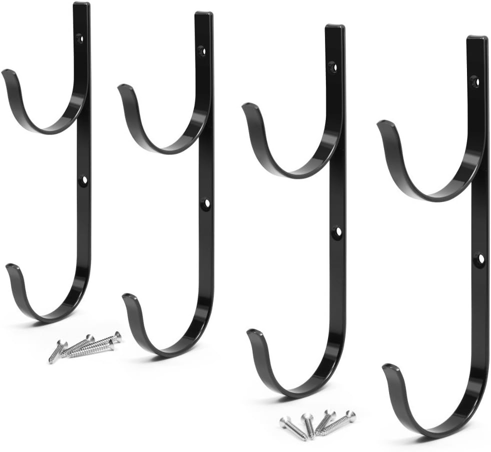 Pool Pole Hanger Premium 4Pc Black Aluminium Holder Set by , Ideal Hooks for Tel