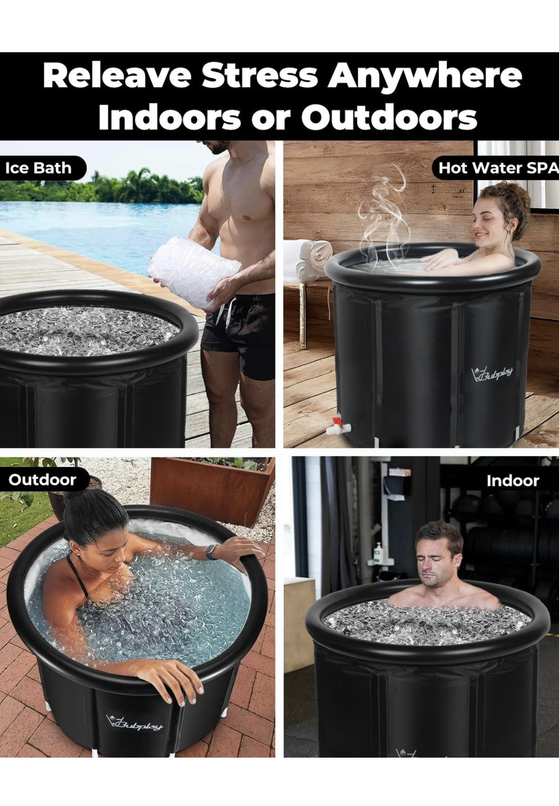 XL Ice Bath Tub for Athletes & Adults – 105 Gallons Tub, 105GAL, Black