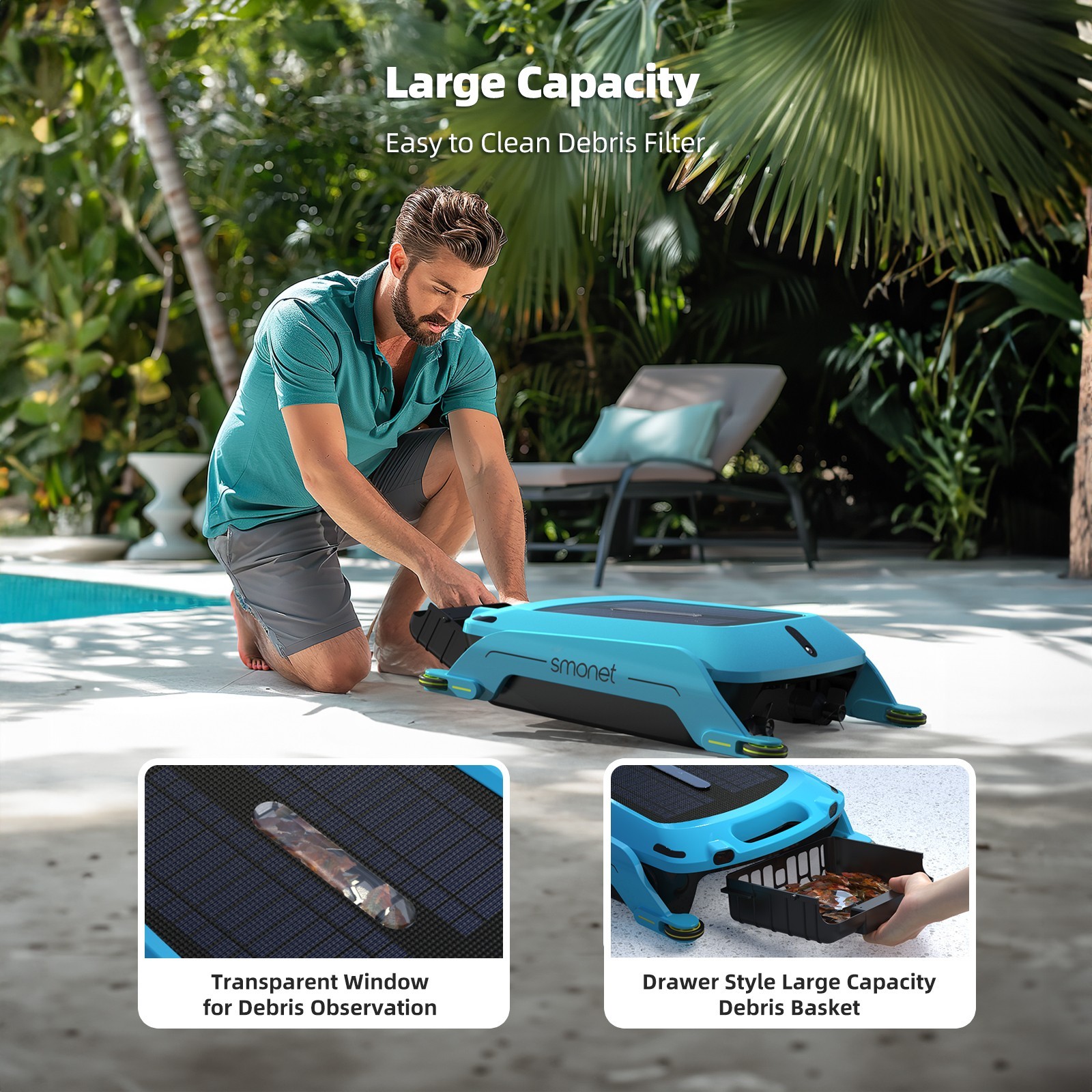 Solar Robotic Pool Cleaner Cordless Robot Skimmer Cleaner for Above Ground Pools