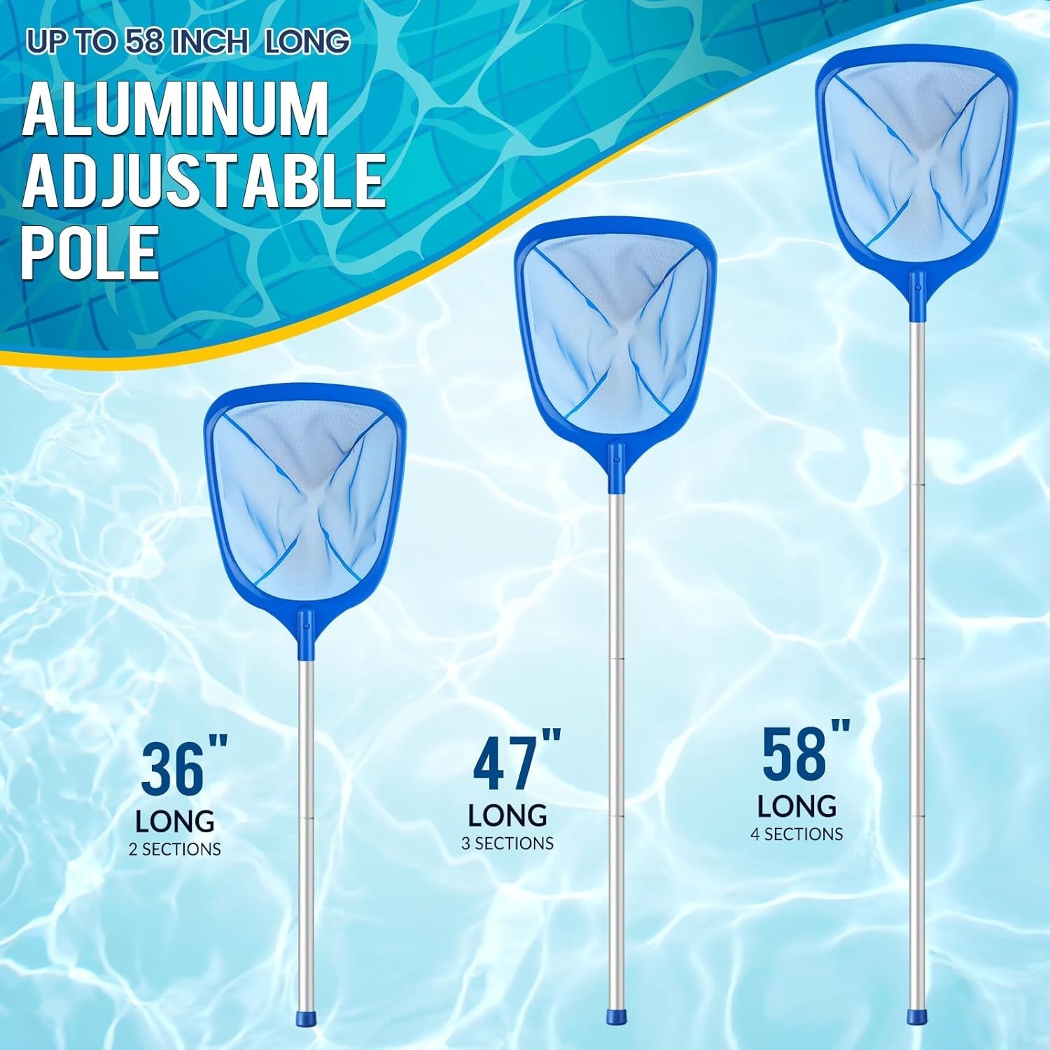 Pool Skimmer Net, Deep Pool Leaf Net with Reinforced Frame, Large Capacity Rake