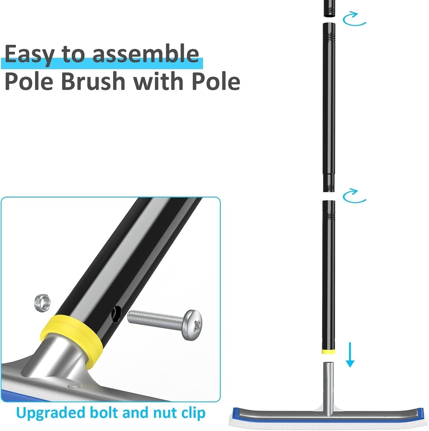 Pool Brush with Pole 8Ft, 18&Prime; Nylon Wall Cleaner for Inground & Above Ground …