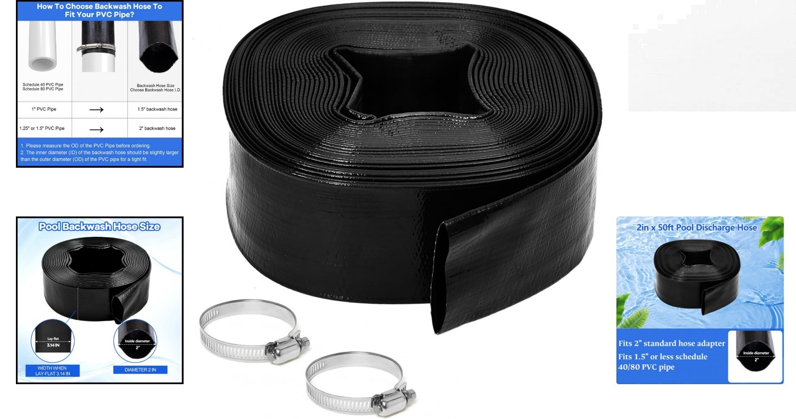 Versatile 50FT PVC Swimming Pool Backwash Hose – Effortless Drainage Setup