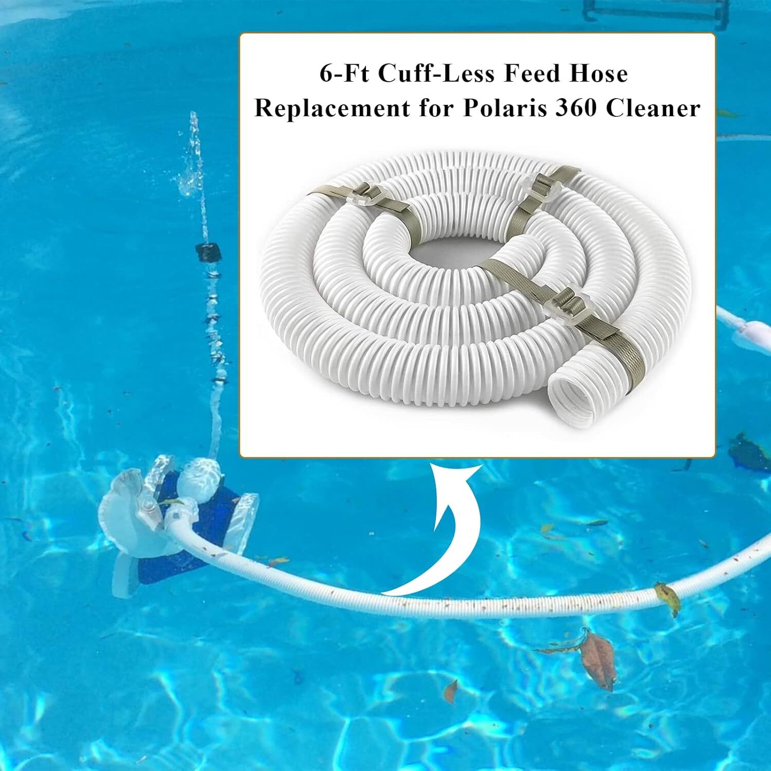 Replacement Pool Cleaner 6-Ft Cuffless Feed Hose for Polaris 360 White
