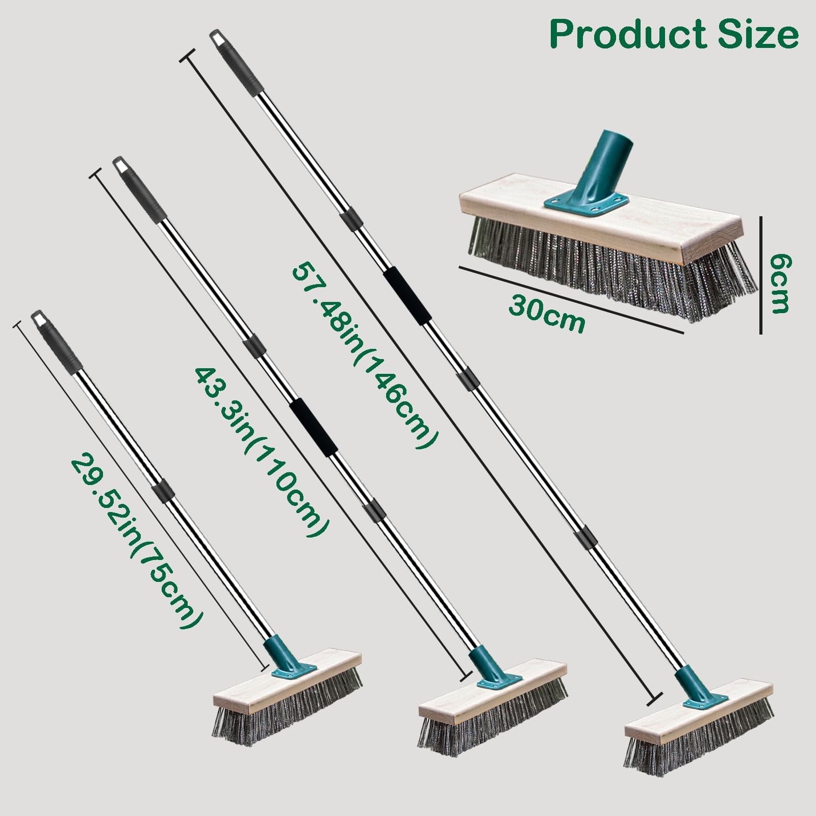 Stainless Steel Wire Brush with Long Handle Deck Broom Brush Floor Scrubber B…