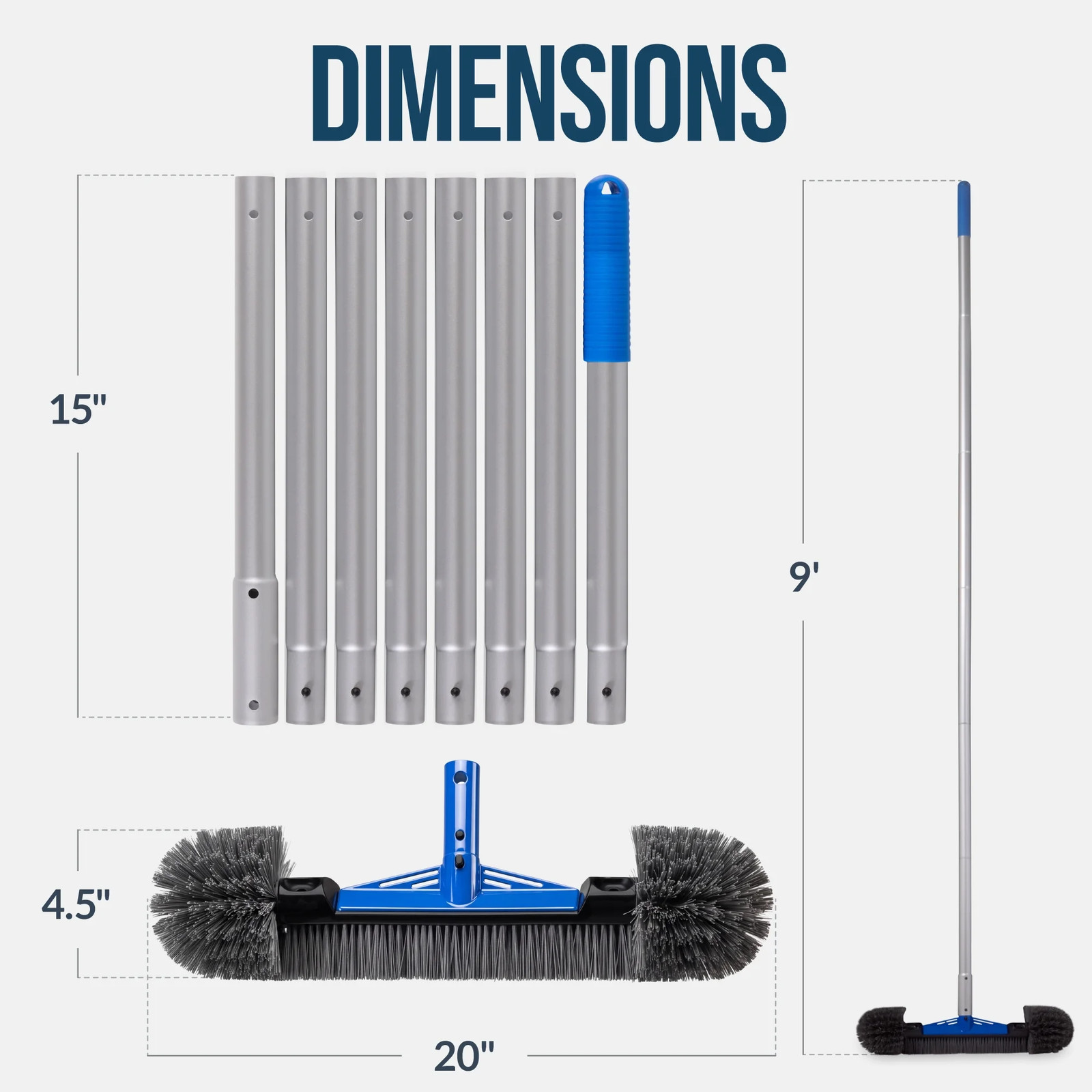 20&Prime; Pool Brush with 9 Ft Aluminum Pole Heavy-Duty Swimming Pool Wall & Floor …