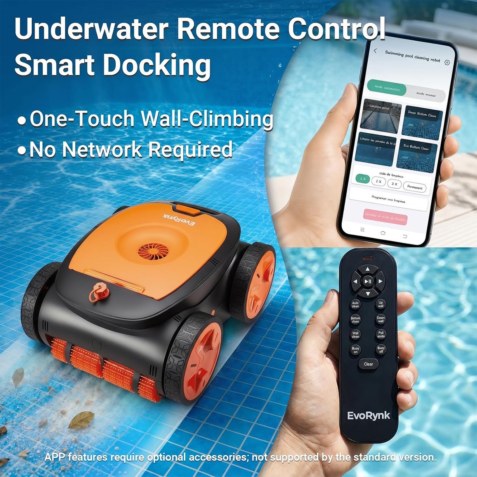 Orange Robotic Pool Cleaner for Inground Pools Underwater Remote & APP Control