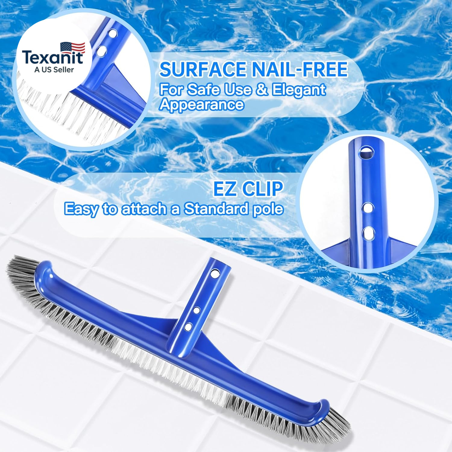Pool Brush Head, 17&Prime; Pool Brushes for Cleaning Pool Walls, Curved Ends High-Effi