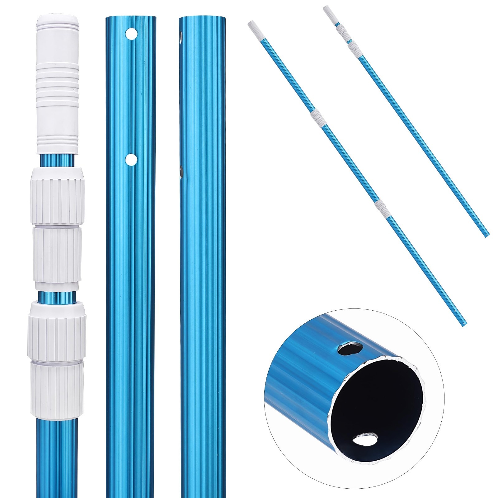 Telescopic Pool Cleaning Pole 12ft Adjustable 3pc Skimmer Brush Maintenance Tool