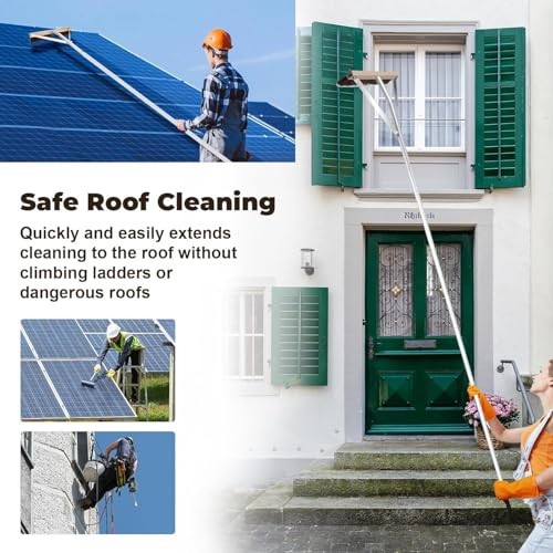 Leaf Roof Brush with Gloves, Roof Rake Remove Leaves, Adjustable 5-21ft 21FT