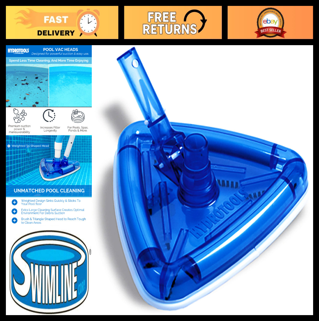 Manual Pool Vacuum Head for Inground & Above Ground Pools | Weighted Triangle Sh